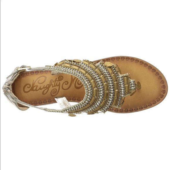 Gold Leather Bohemian Embellished Charms Sandals - Picture 4 of 7